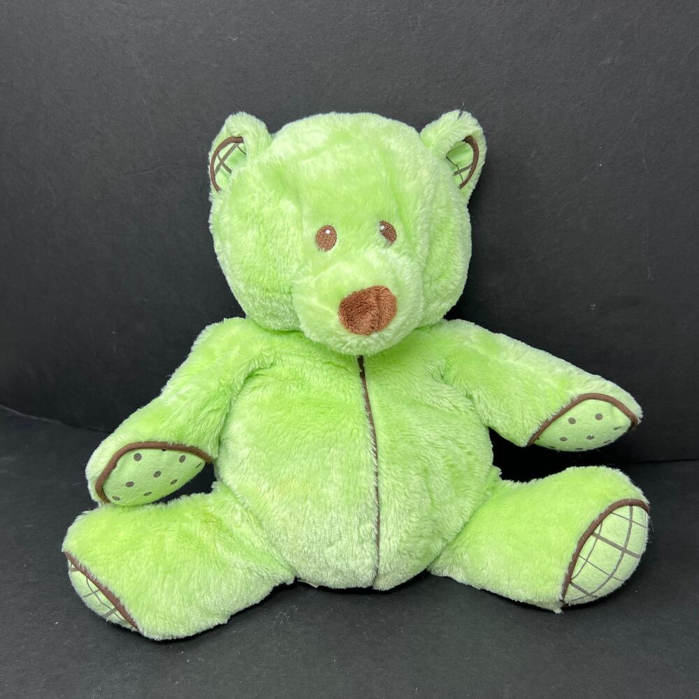 Baby Ganz Green Teddy‎ Plush Chocolate Chip Bear Brown Rattle Dots 12" Lovey